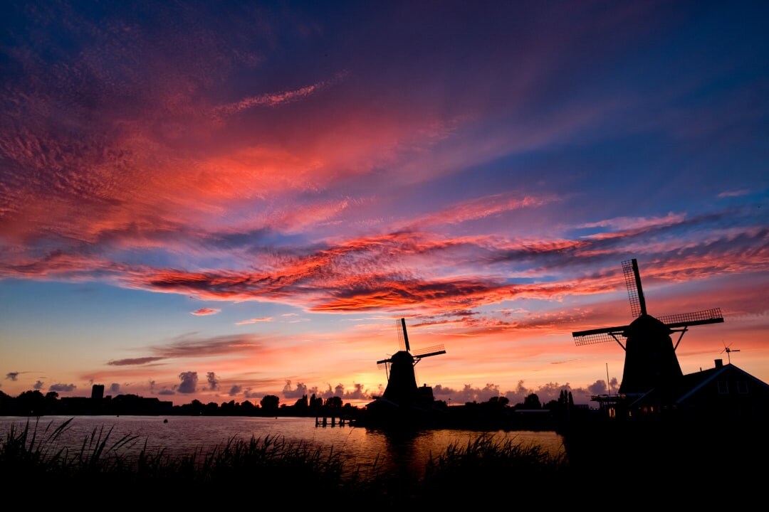 dutch windmill at dusk